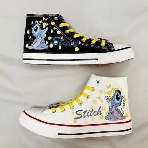 Cosplay Anime Stitch Canvas Cute Cartoon Adult Sneaker Shoes Students Ligh-top Women's White Casual Walking Shoes