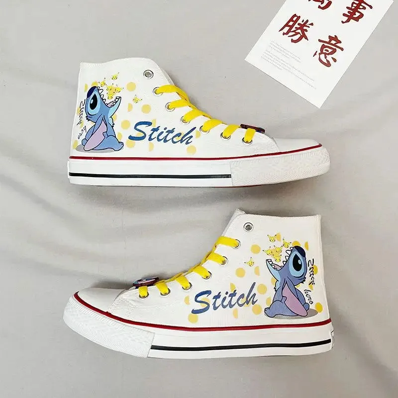 Cosplay Anime Stitch Canvas Cute Cartoon Adult Sneaker Shoes Students Ligh-top Women's White Casual Walking Shoes