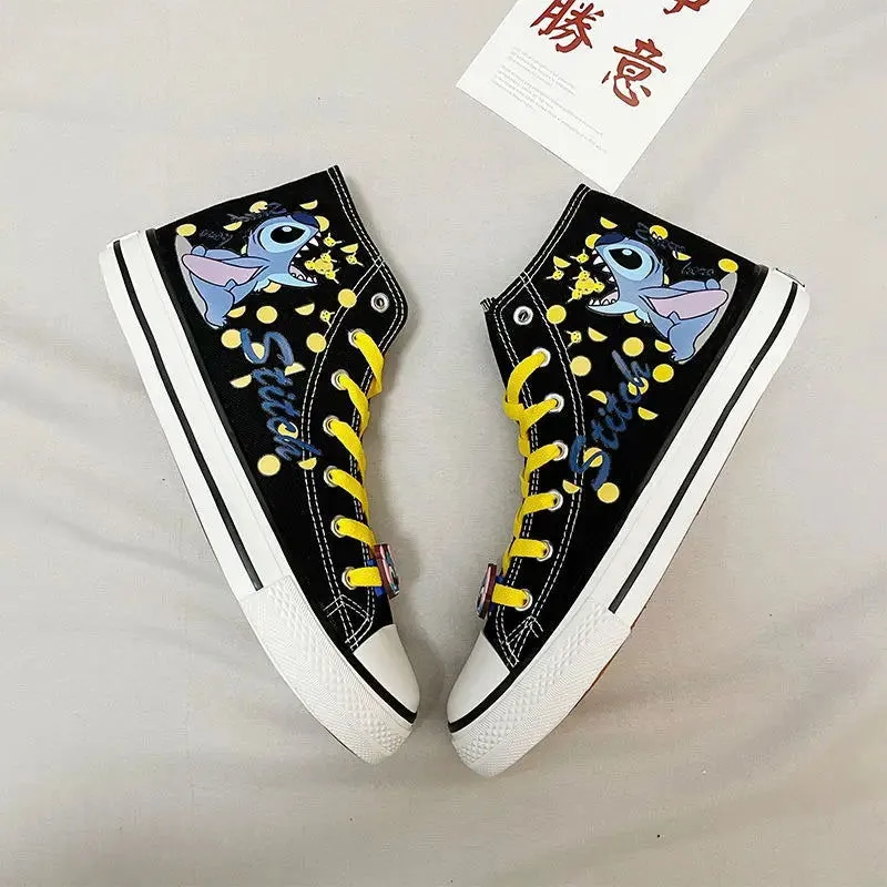 Cosplay Anime Stitch Canvas Cute Cartoon Adult Sneaker Shoes Students Ligh-top Women's White Casual Walking Shoes