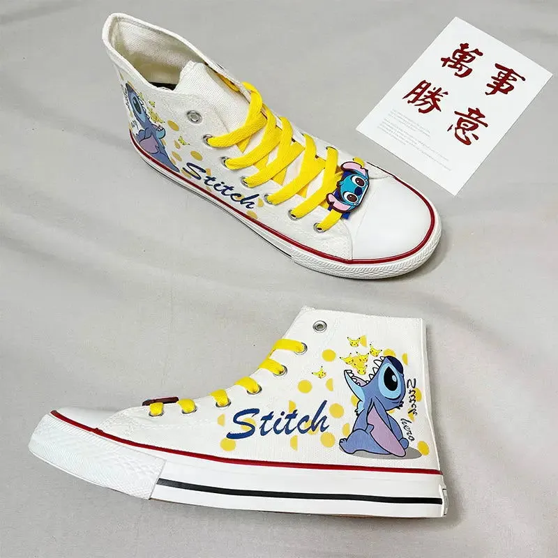 Cosplay Anime Stitch Canvas Cute Cartoon Adult Sneaker Shoes Students Ligh-top Women's White Casual Walking Shoes