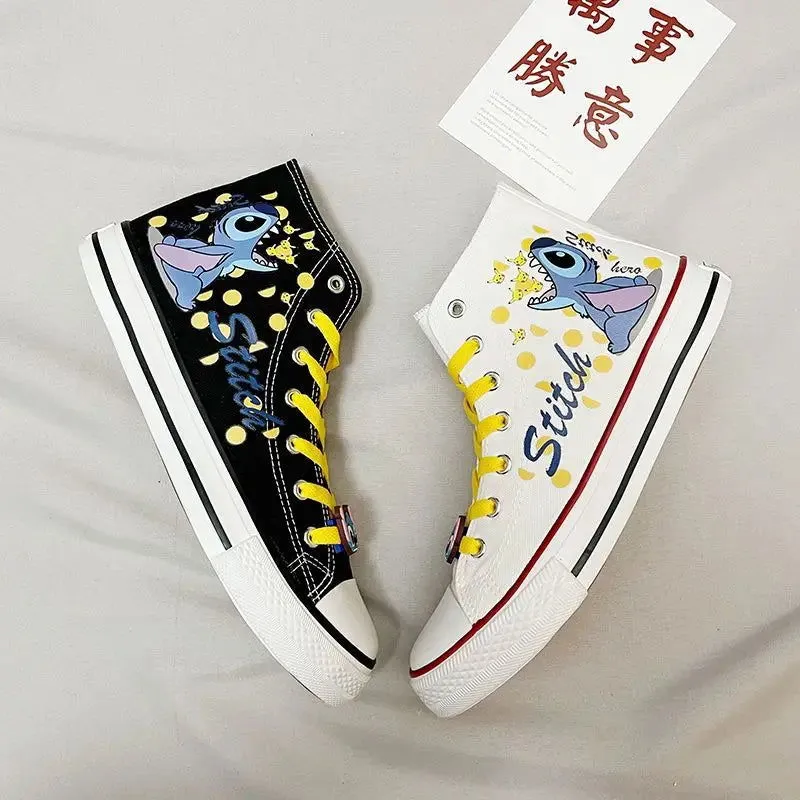 Cosplay Anime Stitch Canvas Cute Cartoon Adult Sneaker Shoes Students Ligh-top Women's White Casual Walking Shoes