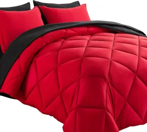 Cosybay Bed in a Bag King Reversible Comforter Sets 7pcs All Season Down Alternative Bedding Sets Red and Black with Comforter, Pillow Shams, Flat Sheet, Fitted Sheet and Pillowcase