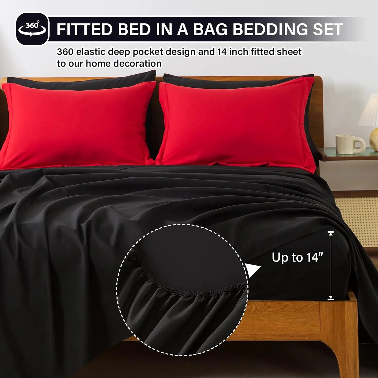 Cosybay Bed in a Bag King Reversible Comforter Sets 7pcs All Season Down Alternative Bedding Sets Red and Black with Comforter, Pillow Shams, Flat Sheet, Fitted Sheet and Pillowcase