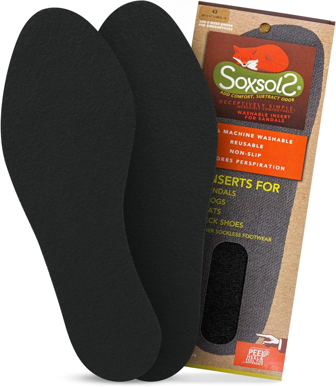 Cotton Flat Shoe Insert for Sandals & Sockless Shoes, Comfortable Shoe Insoles with Sweat-Absorbent Natural Fiber & Non-Slip Silicone Grip, Narrow-Cut Shoe Inserts for Women, Black, Size 38 - SoxsolS