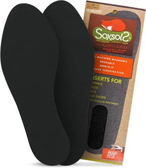 Cotton Flat Shoe Insert for Sandals & Sockless Shoes, Comfortable Shoe Insoles with Sweat-Absorbent Natural Fiber & Non-Slip Silicone Grip, Narrow-Cut Shoe Inserts for Women, Black, Size 38 - SoxsolS
