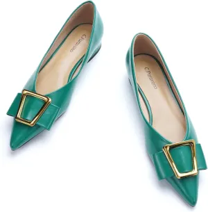C.Paravano Women’s Pointed Toe Ballet Flats with Metal Buckle | Slip-On Dressy Flats for Women | Comfortable Work Flats | Office, Party, Wedding, Casual Wear Lightweight Women’s Flat Shoes