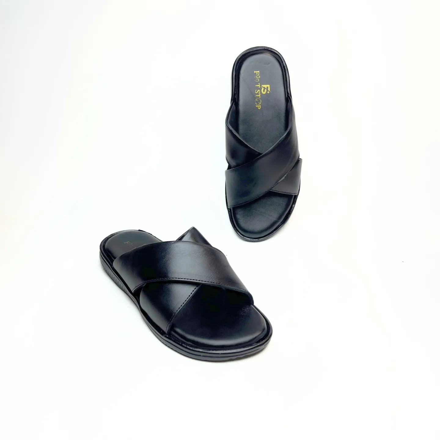 Cross Strap Leather Slippers