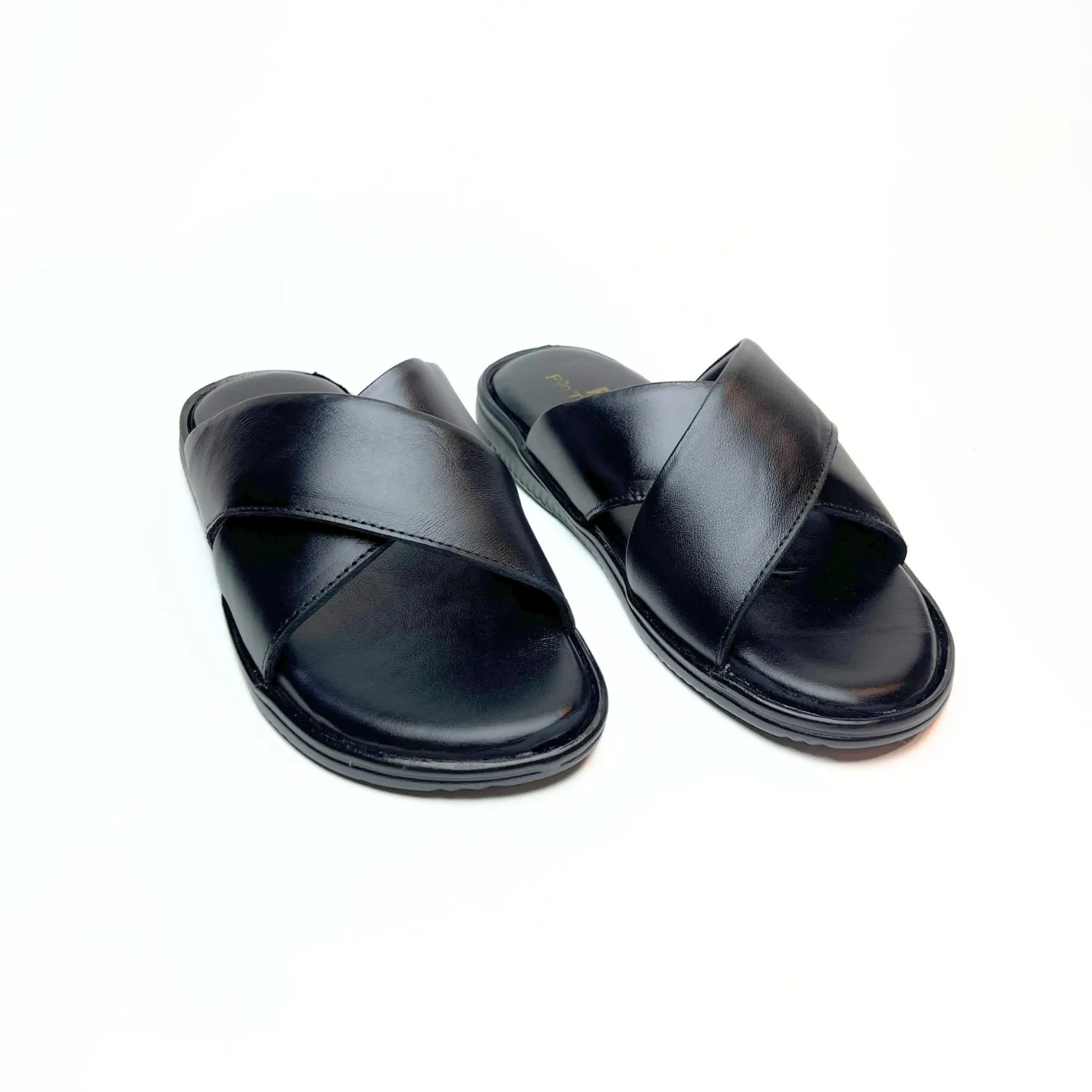 Cross Strap Leather Slippers