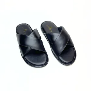 Cross Strap Leather Slippers