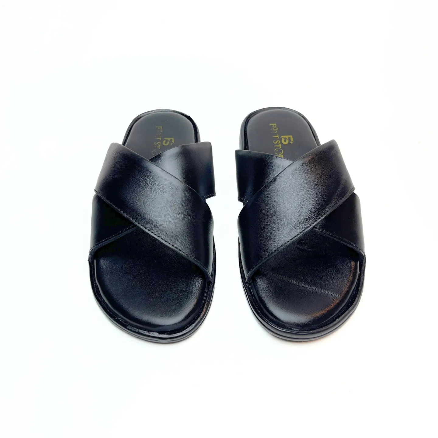 Cross Strap Leather Slippers
