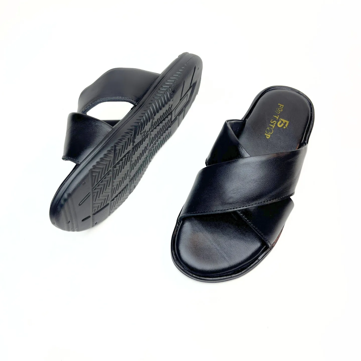 Cross Strap Leather Slippers