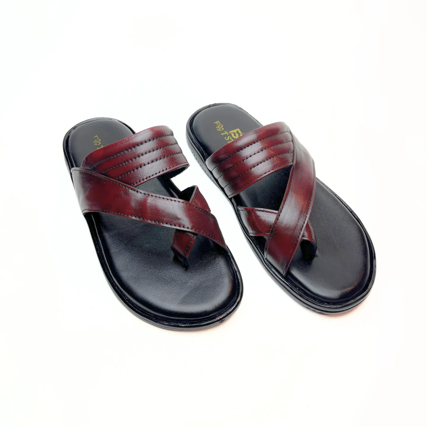 Cross Thumb Leather Slippers (Vine)