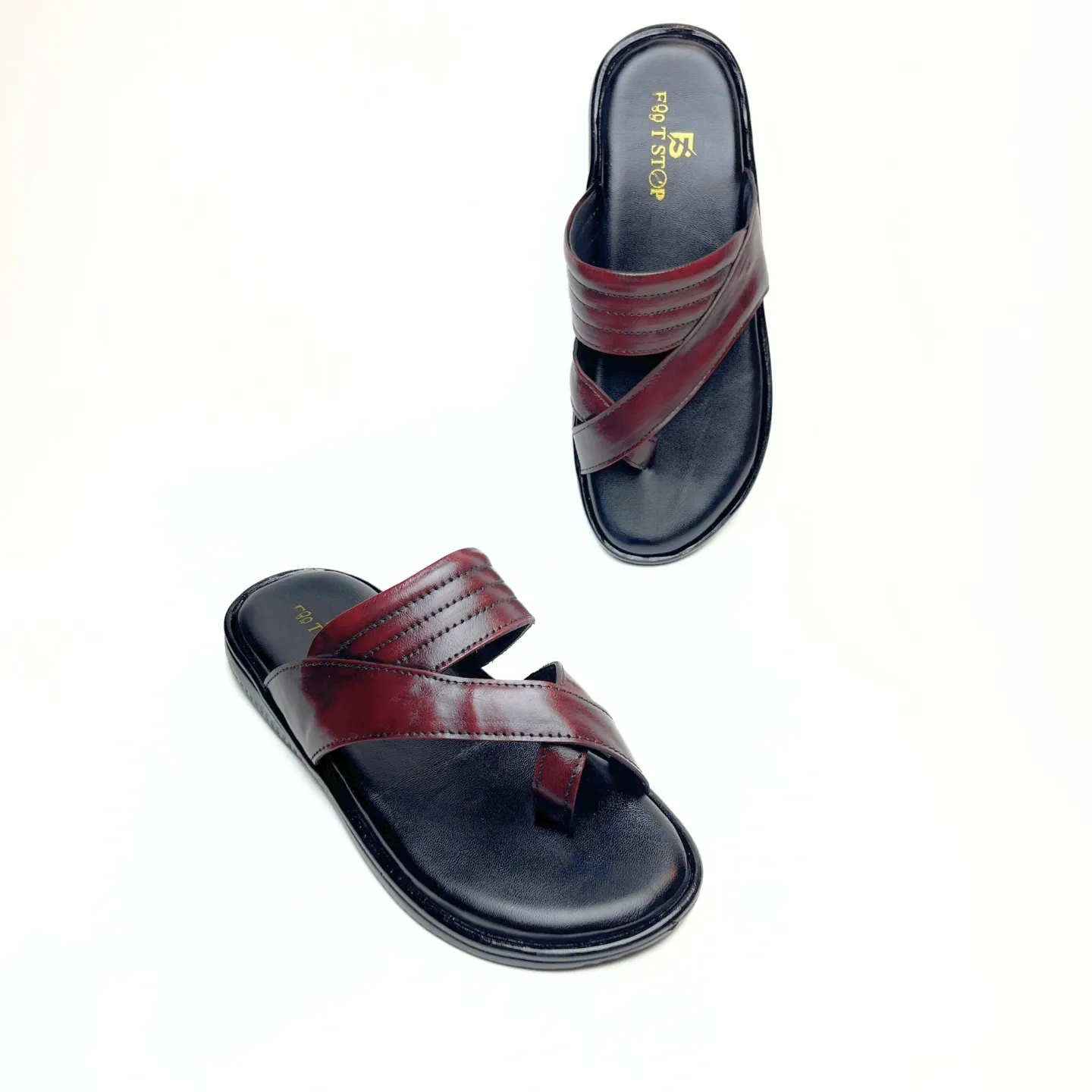 Cross Thumb Leather Slippers (Vine)