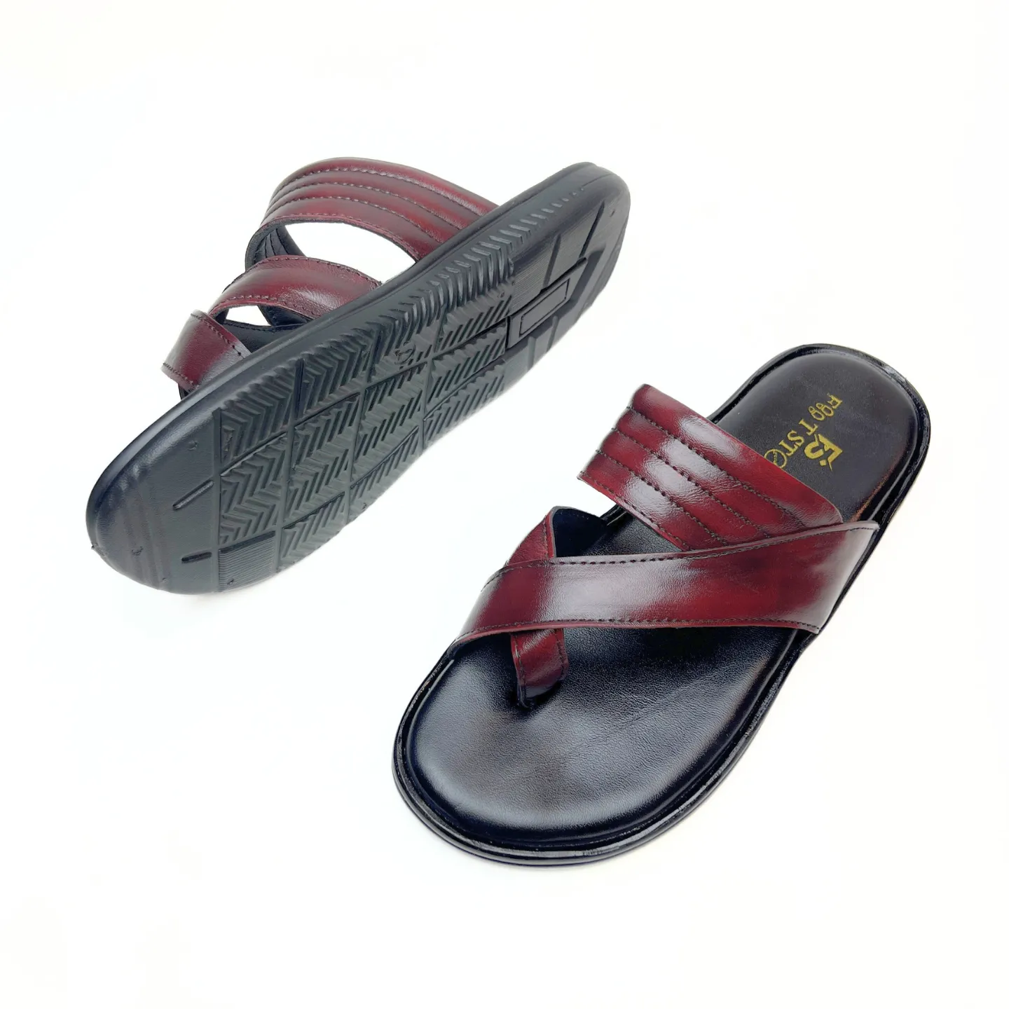 Cross Thumb Leather Slippers (Vine)