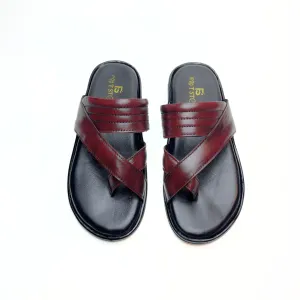 Cross Thumb Leather Slippers (Vine)