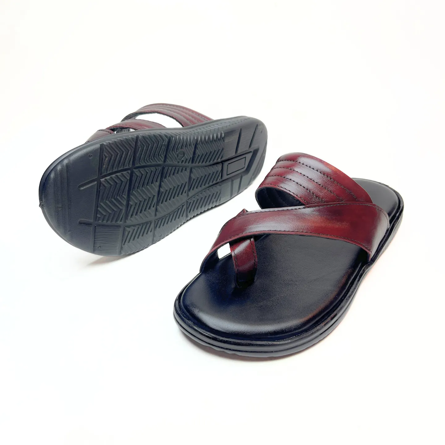 Cross Thumb Leather Slippers (Vine)