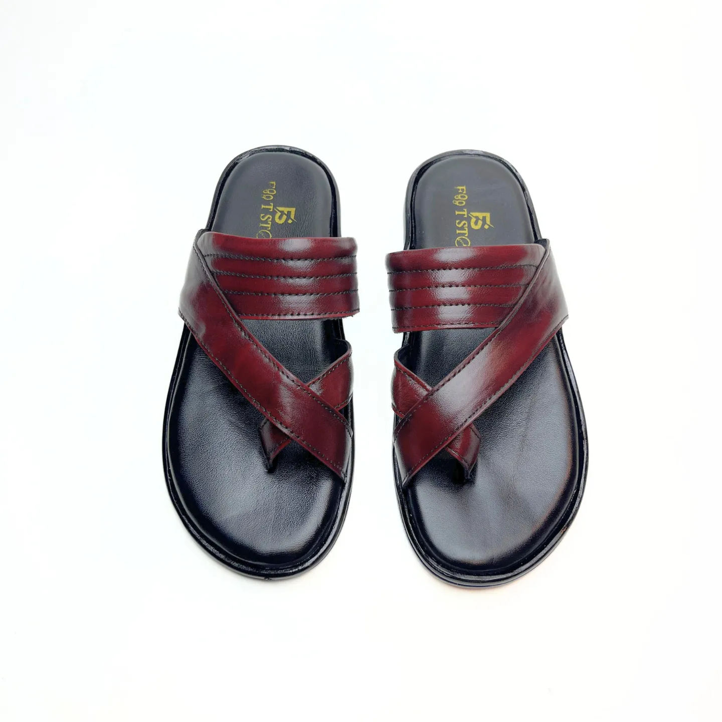 Cross Thumb Leather Slippers (Vine)