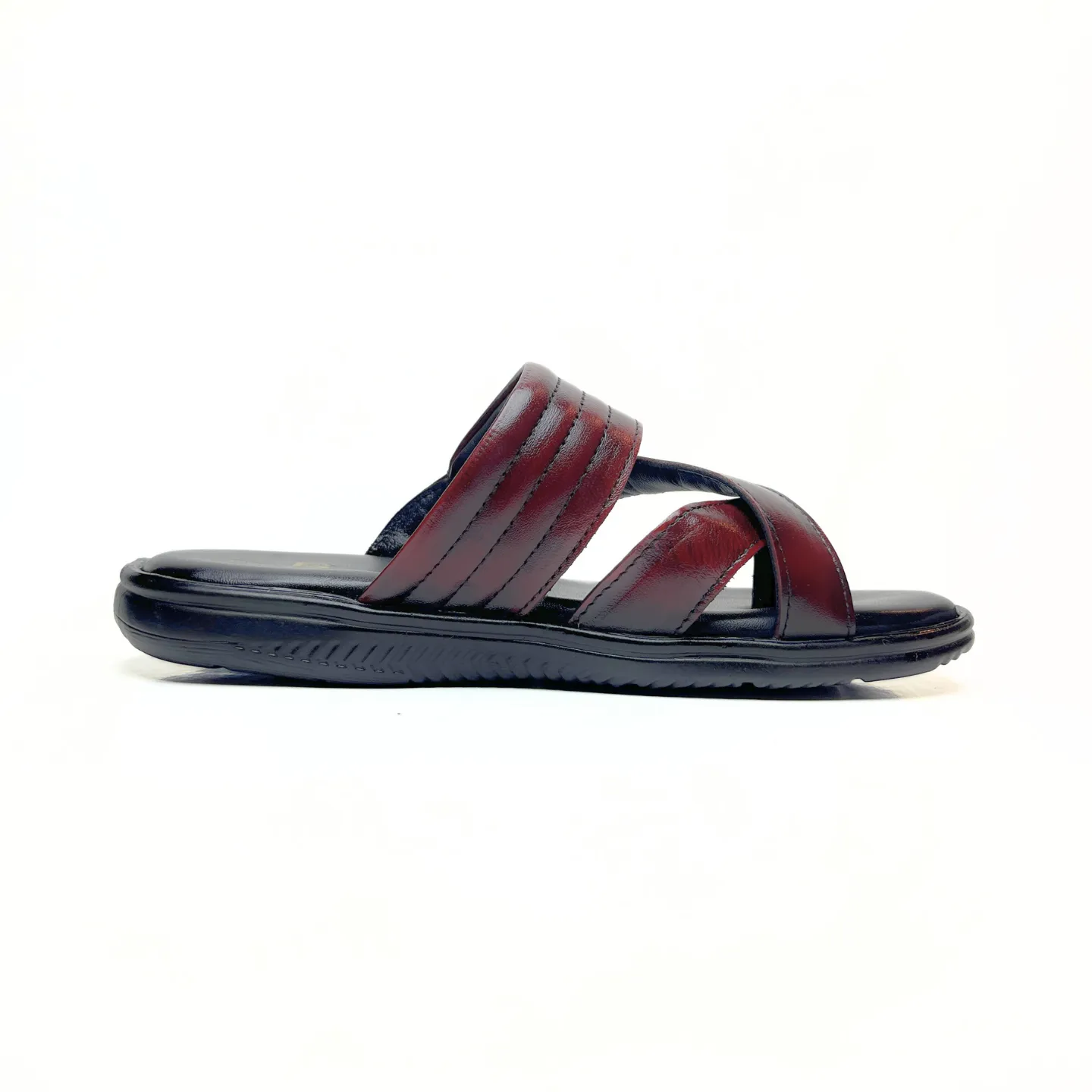 Cross Thumb Leather Slippers (Vine)