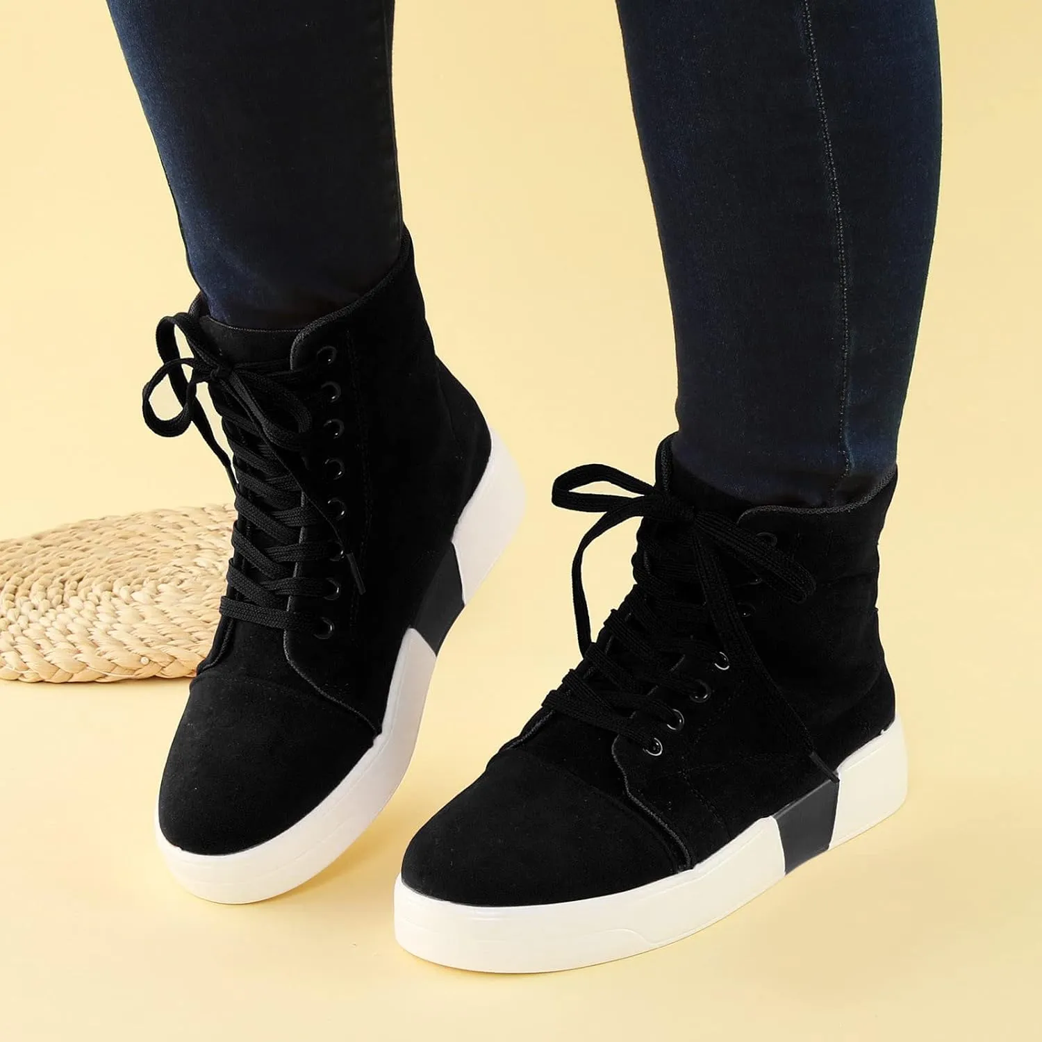 CsgrFagr Womens Lace Up High Top Fashion Ankle Booties Casual Shoes Skate Shoes Forever Shoes Women (Black, 7)