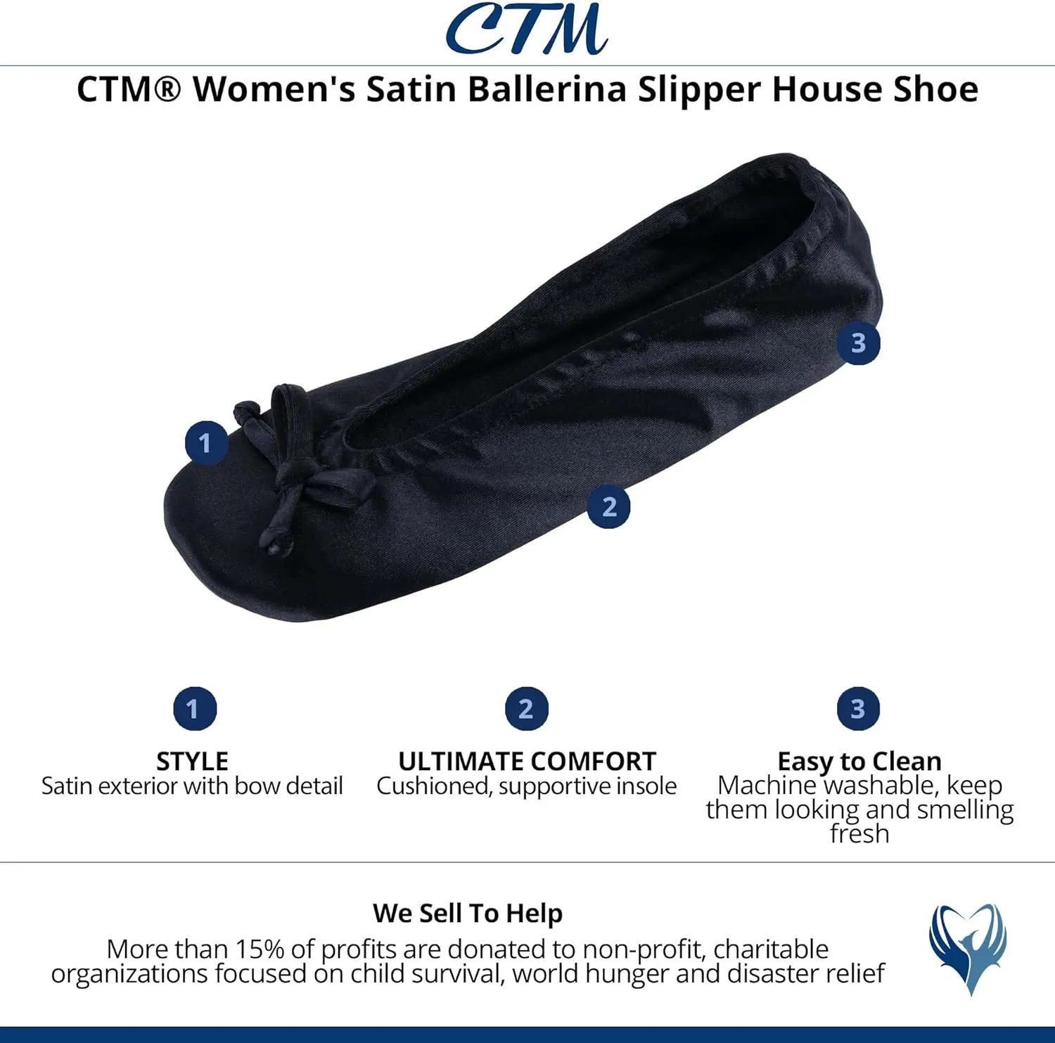 CTM Women's Satin Ballerina Slipper House Shoe
