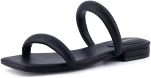 CUSHIONAIRE Women's Dazzle two band low block heel slide sandal  Memory Foam, Wide Widths Available