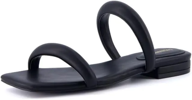 CUSHIONAIRE Women's Dazzle two band low block heel slide sandal  Memory Foam, Wide Widths Available