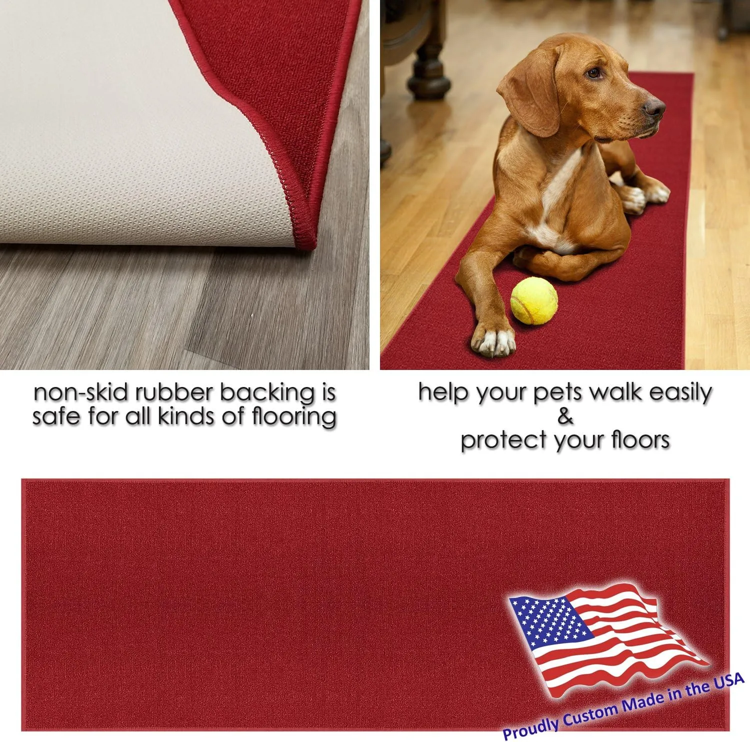 Custom Size RED Solid Plain Rubber Backed Non-Slip Hallway Stair Runner Rug Carpet 22 inch Wide Choose Your Length 22in X 8ft
