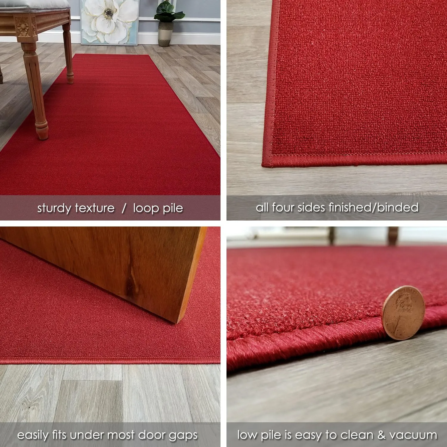 Custom Size RED Solid Plain Rubber Backed Non-Slip Hallway Stair Runner Rug Carpet 22 inch Wide Choose Your Length 22in X 8ft
