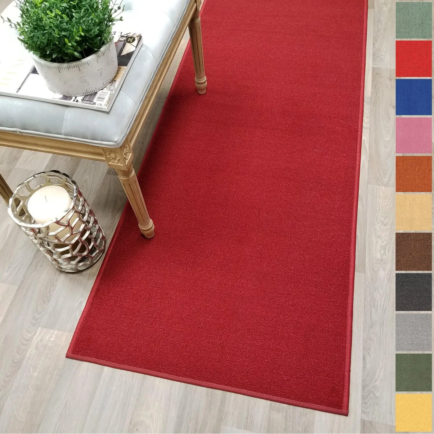 Custom Size RED Solid Plain Rubber Backed Non-Slip Hallway Stair Runner Rug Carpet 22 inch Wide Choose Your Length 22in X 8ft