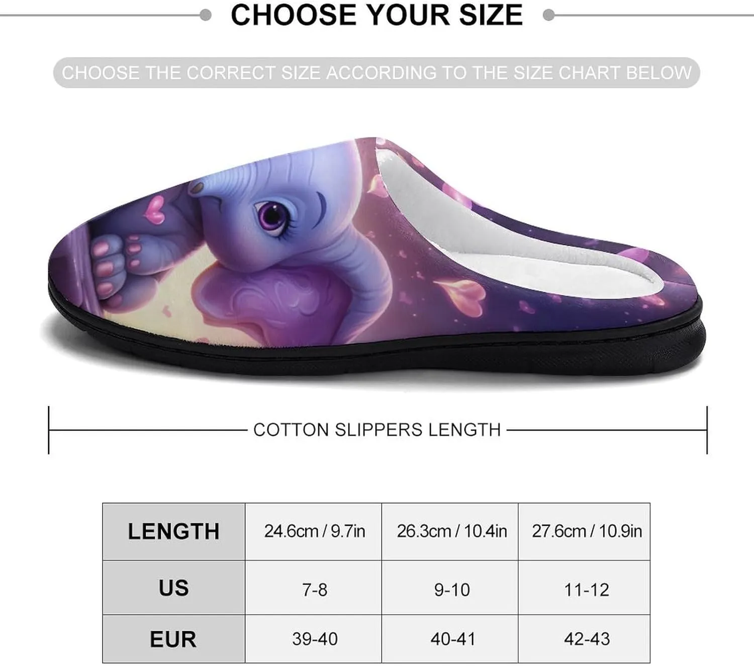 Cute Elephant Womens Cotton Slippers Anti Slip House Slippers Warm House Shoes with Rubber Soles