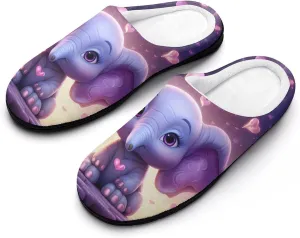 Cute Elephant Womens Cotton Slippers Anti Slip House Slippers Warm House Shoes with Rubber Soles