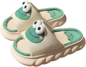 Cute Frog Slippers Women Men Preppy Slipper Kawaii Animal Slipper Cartoon Linen Slipper Comfy Bedroom Slides Sandals House Slipper Indoor Outdoor Home Slipper Creative Gifts