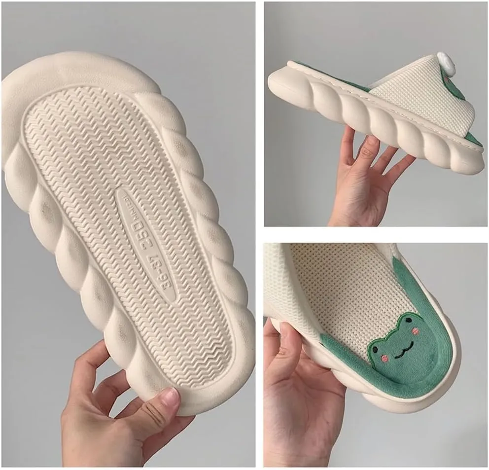 Cute Frog Slippers Women Men Preppy Slipper Kawaii Animal Slipper Cartoon Linen Slipper Comfy Bedroom Slides Sandals House Slipper Indoor Outdoor Home Slipper Creative Gifts