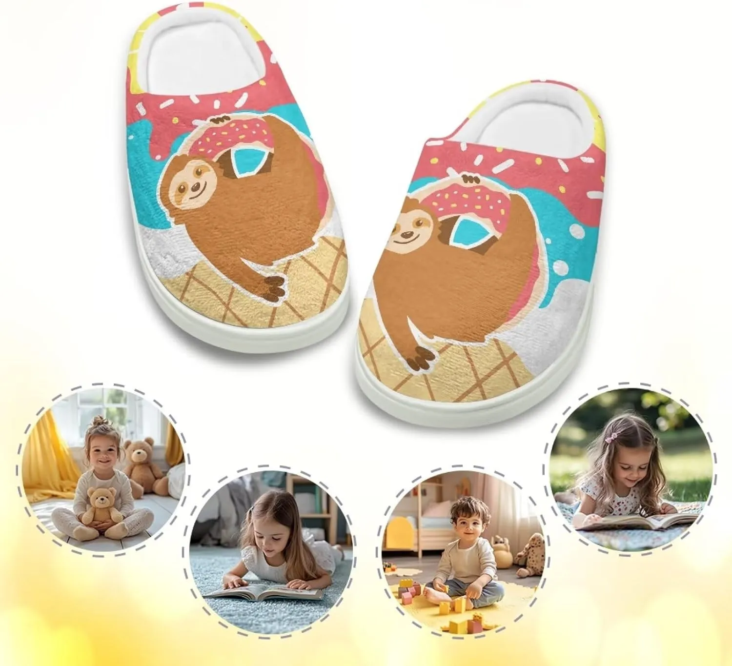 Cute Home Slippers for Girls, Printed Kids House Slippers for Boys, Non Slip Scuff Slippers for Indoor Outdoor
