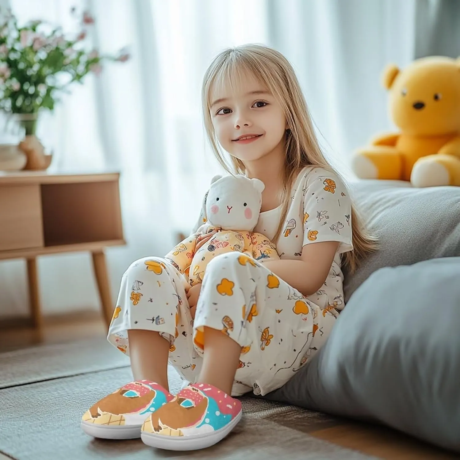 Cute Home Slippers for Girls, Printed Kids House Slippers for Boys, Non Slip Scuff Slippers for Indoor Outdoor