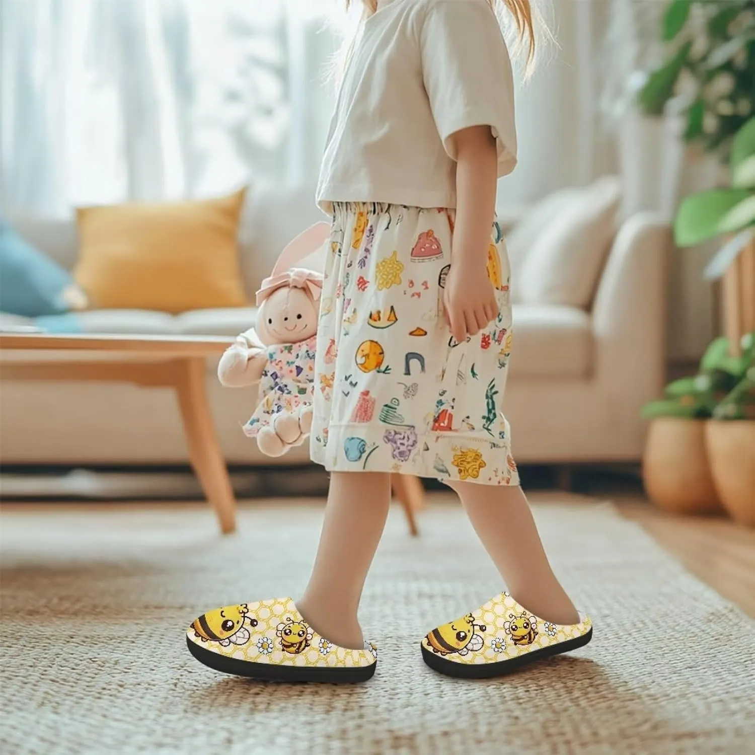 Cute Kids Slippers for Boys and Girls, Soft Warm Home Slippers for Winter, Anti-Slip Closed Toe Fuzzy Slippers