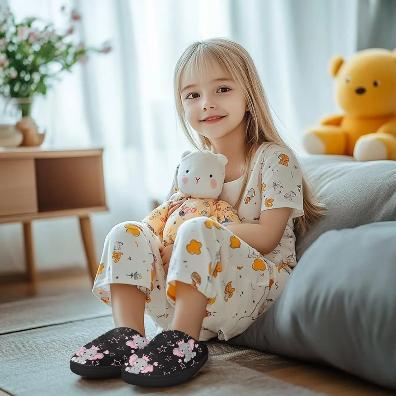 Cute Kids Slippers for Boys and Girls, Soft Warm Home Slippers for Winter, Anti-Slip Closed Toe Fuzzy Slippers