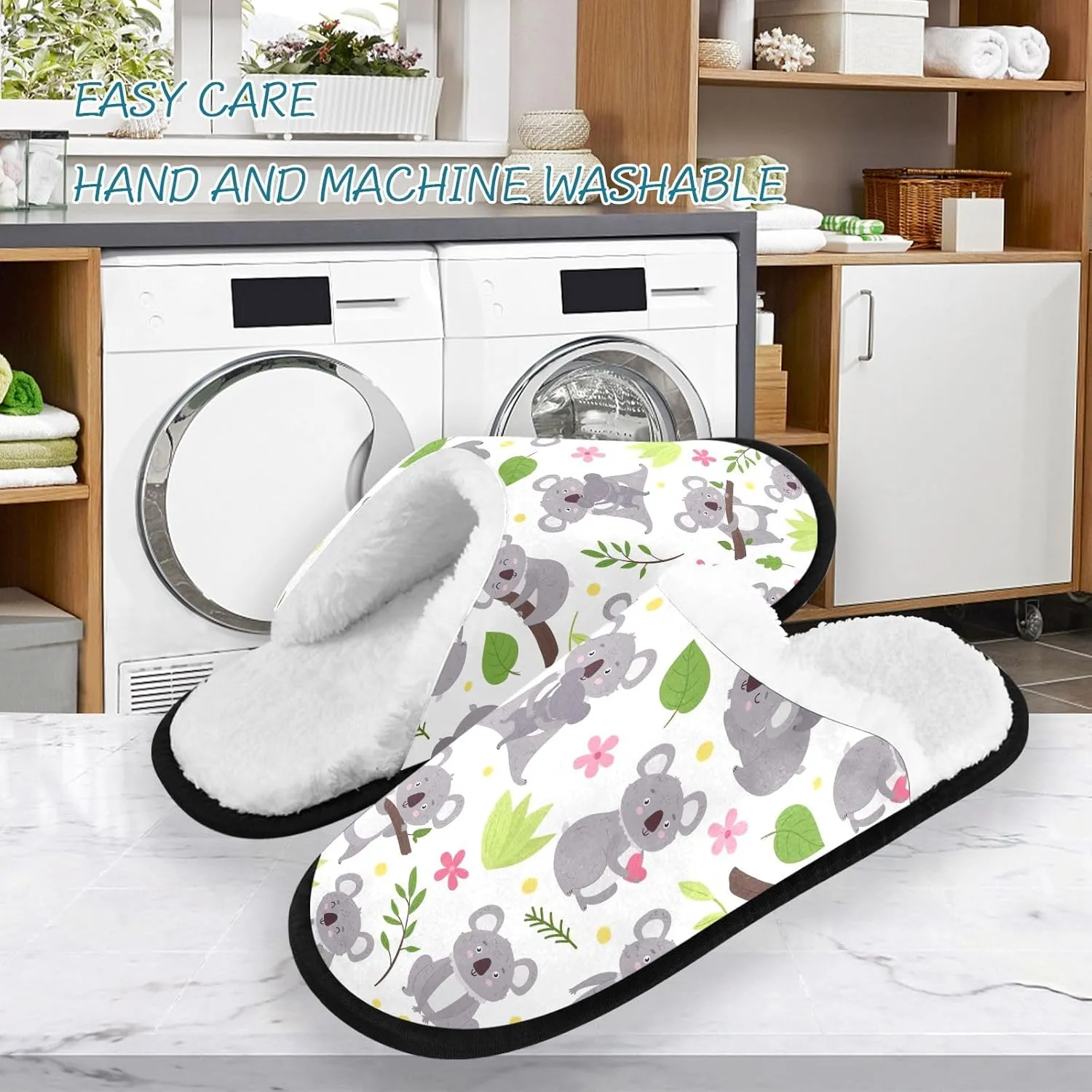 Cute Koala White Home Slipper, Soft Guest Slippers Men Spa Slippers Indoor Size 9 to 12