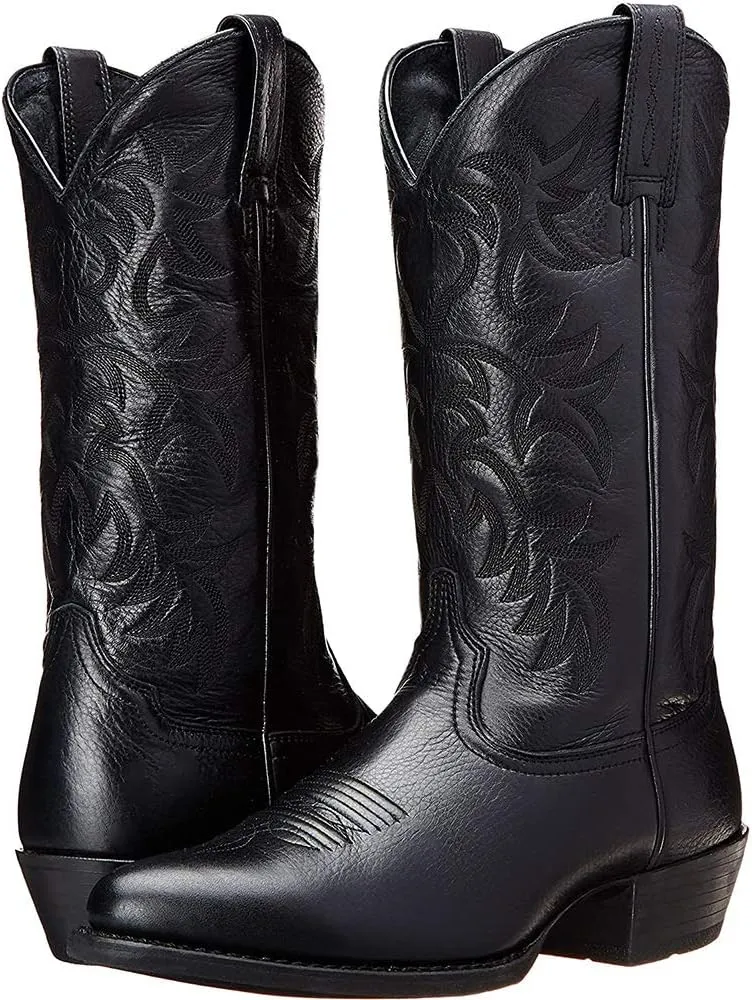 DAGY Cowboy Boots for Men Pointed Toe Stitched Western Boots High-Heeled Men's Middle Barrel Boots Western Cowboy Boots