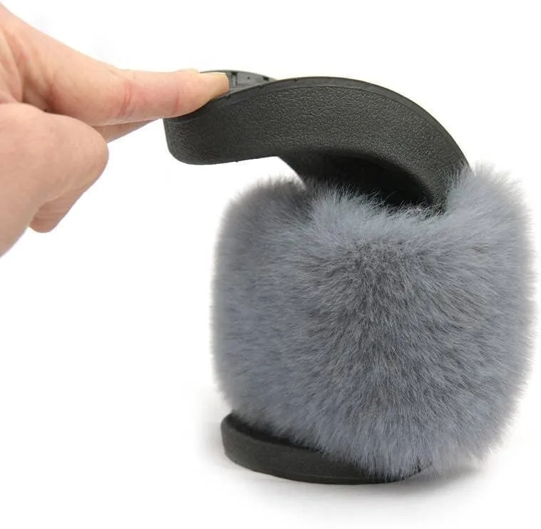 Dayiss Women's Fur Fluffy Slides Womens Furry Slippers Open Toe Indoor Outdoor House Casual Flat Shoes Summer Sandals Fuzzy Slides