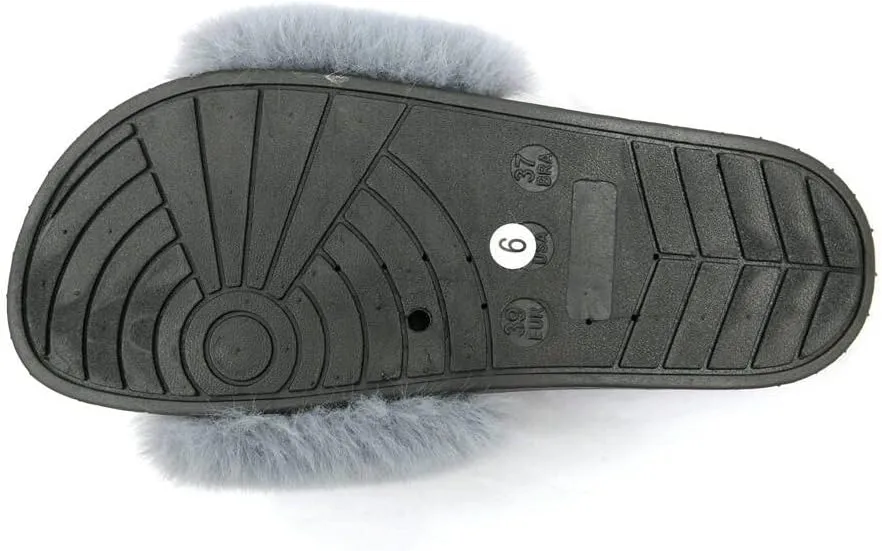 Dayiss Women's Fur Fluffy Slides Womens Furry Slippers Open Toe Indoor Outdoor House Casual Flat Shoes Summer Sandals Fuzzy Slides