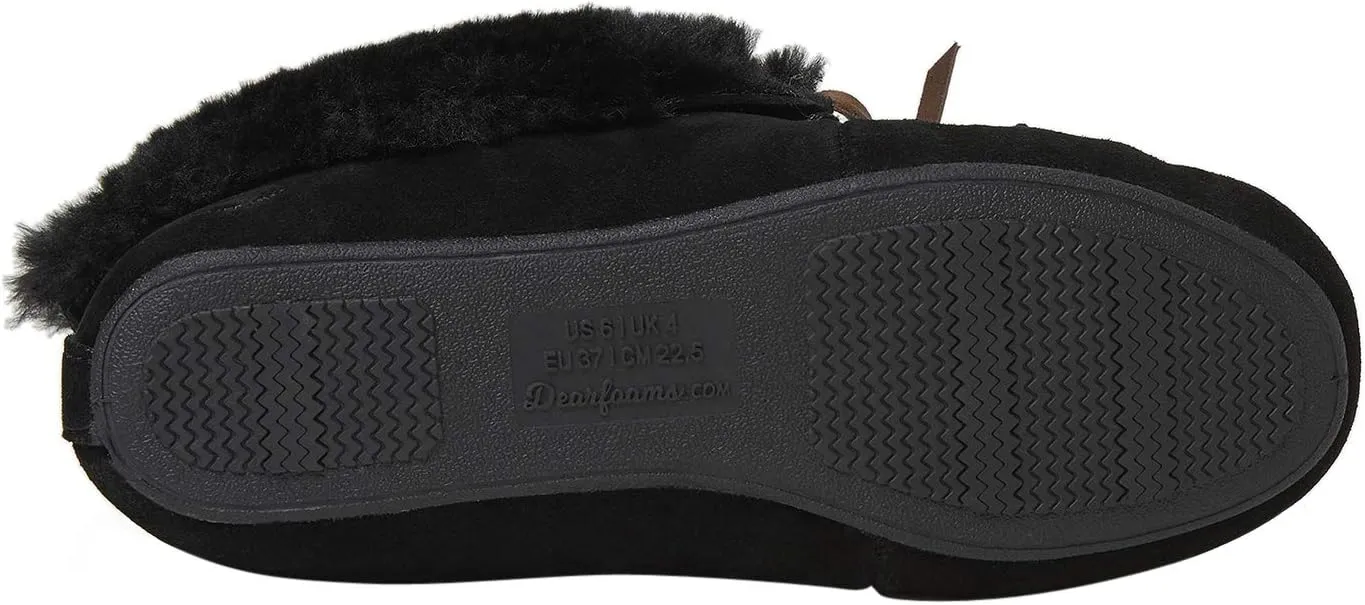 Dearfoams Women's Suede Foldover Bootie Slipper with Tie