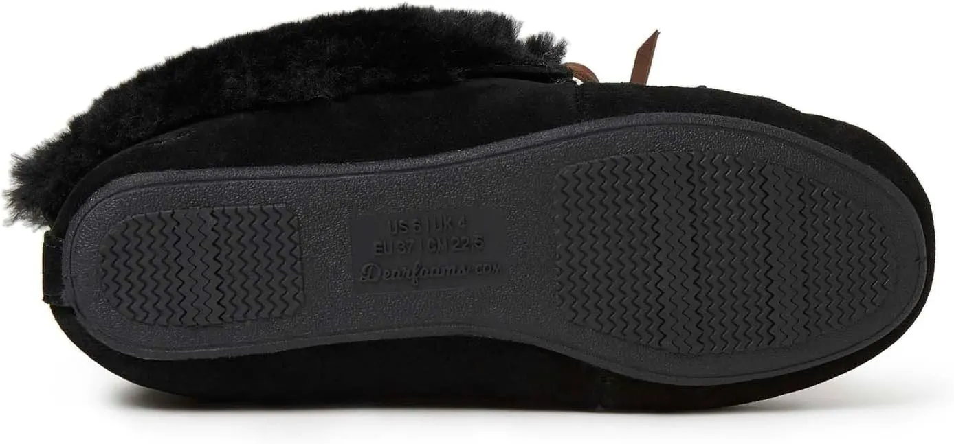 Dearfoams Women's Suede Foldover Bootie Slipper with Tie