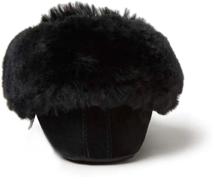 Dearfoams Women's Suede Foldover Bootie Slipper with Tie