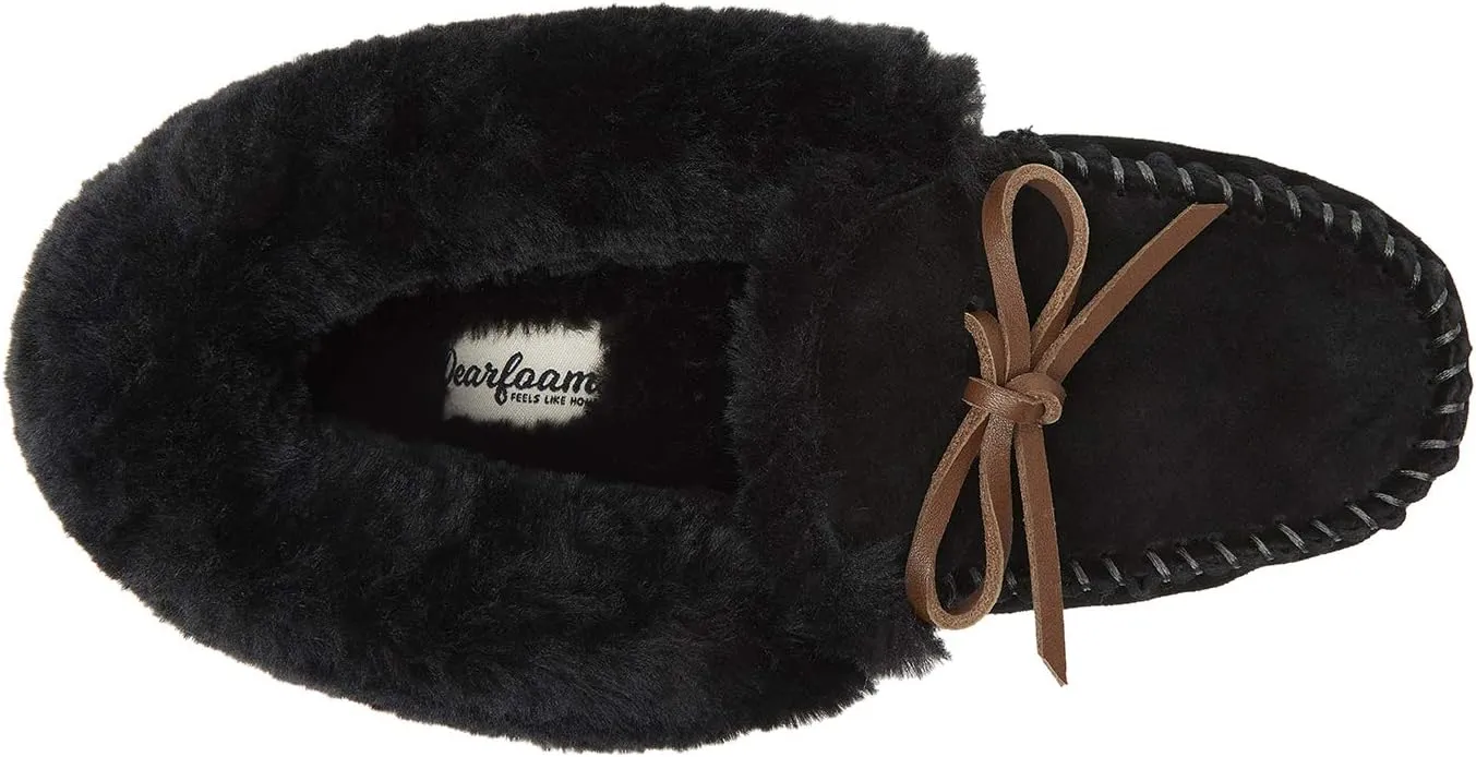 Dearfoams Women's Suede Foldover Bootie Slipper with Tie