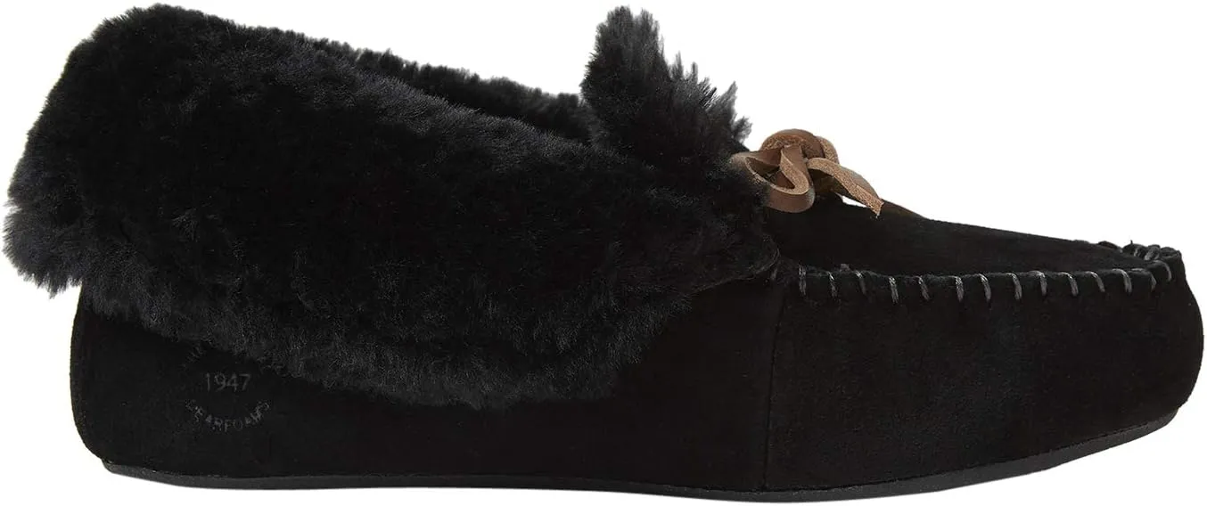 Dearfoams Women's Suede Foldover Bootie Slipper with Tie