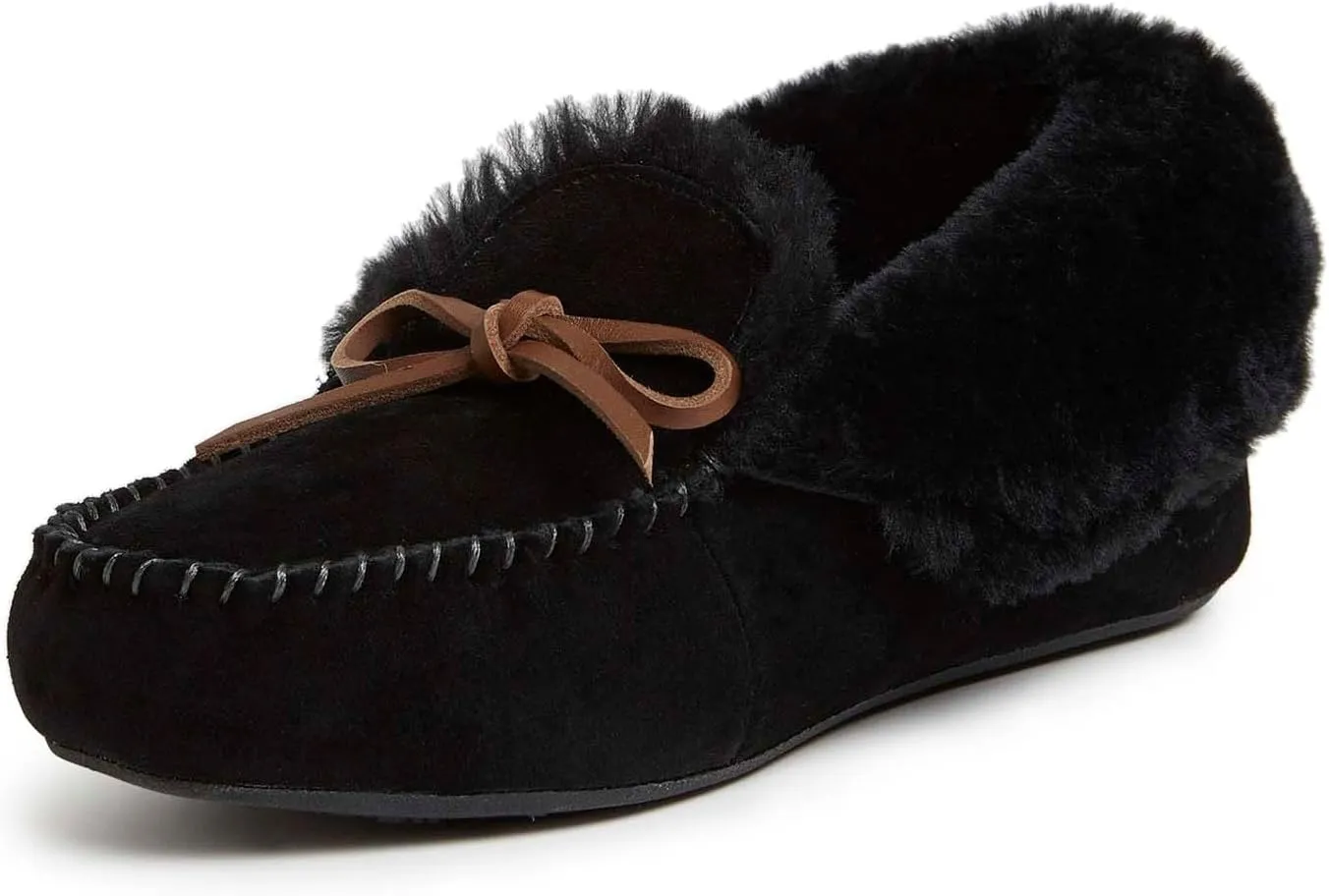 Dearfoams Women's Suede Foldover Bootie Slipper with Tie