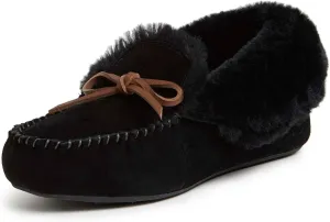 Dearfoams Women's Suede Foldover Bootie Slipper with Tie