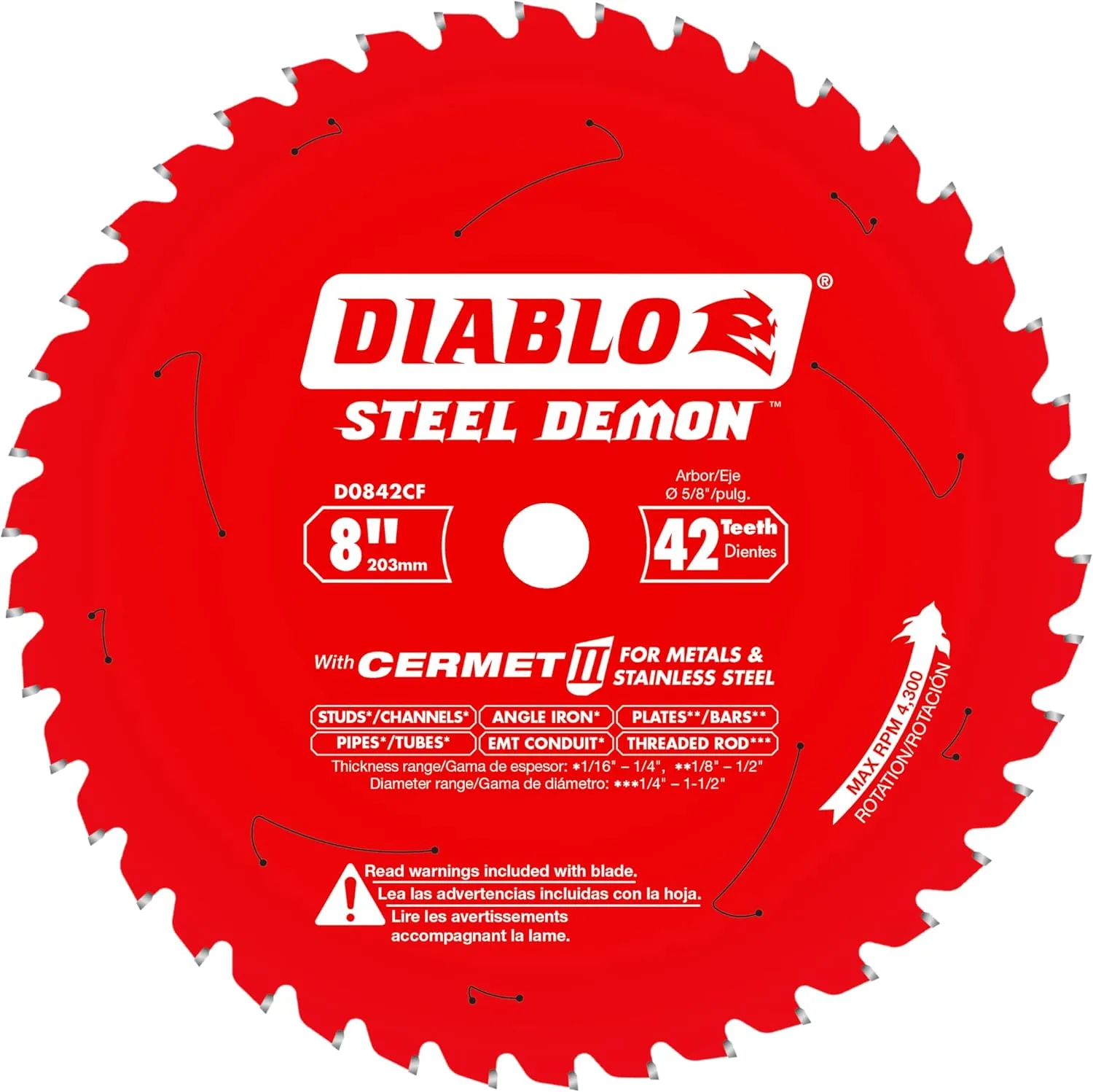 Diablo D0842CF 8-inch Steel Demon 42T Cermet II Carbide Ferrous Metal Saw Blade