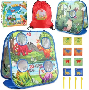 Dinosaur Bean Bag Toss Game for Kids with Carry Bag, 2-in-1 Foldable Toddler Cornhole Board Backyard Beach Lawn Outside Toys, Outdoor Yard Party Activities Toy Gifts for Boys Girls Age 3 4 5 6 7 8